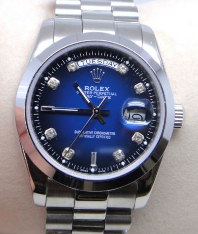 Rolex DayDate Polished Stainless Steel Blue Dial Mens Replica Watch